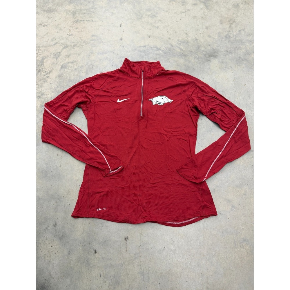 Nike Dri-Fit Arkansas Razorbacks Top Womens M Red 1/4 Zip American Football NCAA